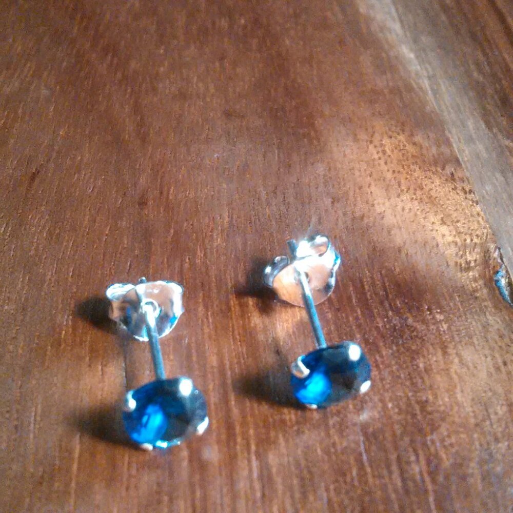 Simulated Blue Diamond Sterling Silver Stud Earrings